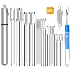 KYUEWRT 25 Large Eye Embroidery Needles-5 Sizes Big Eye Hand Sewing Needles in Aluminum Storage Tube