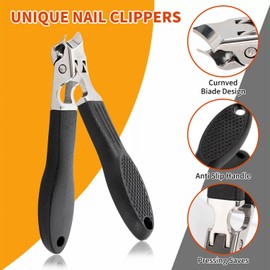 Pack of 2 Oblique Nail Clippers, Curved Bevelled Nail Clippers, No Splash Nail Clippers with Collection Container, Nail Clippers Toenails with Wide, Ergonomic Slanted Nail Clippers with Wide Jaws