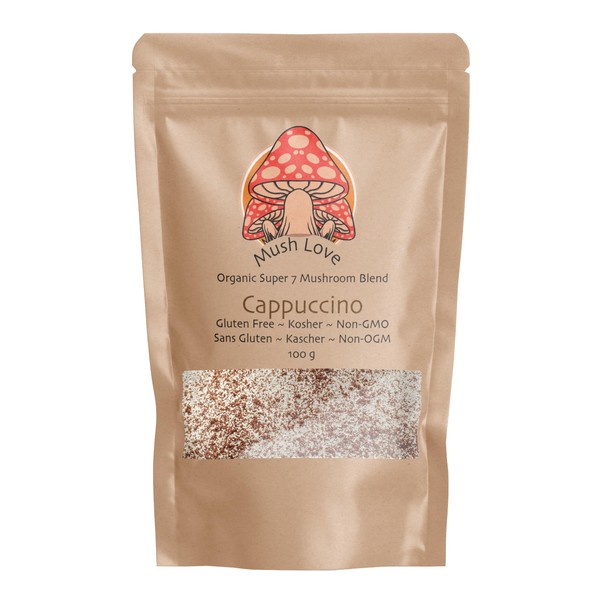 Mush Love Super 7 Mushroom Cappuccino coffee fortified with Fantastic