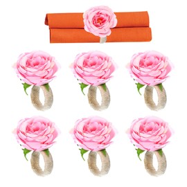 PATIKIL Handmade Rose Flower Napkin Rings, 6 Pack Handcraft Floral Napkin Holder for Wedding Birthday Banquet Table Decoration Christmas Thanksgiving, Pink