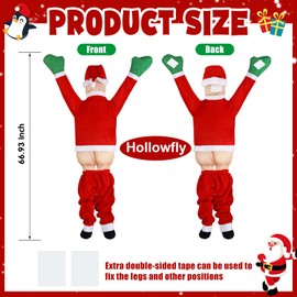 Large Christmas Hanging Santa Claus Outdoor Decoration Climbing Santa Claus with Pants Off Santa Xmas Ornaments for Outside Roof Gutter Window Balcony Christmas Party Supplies(5.58ft)