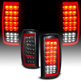 AmeriLite for 2000-2006 Chevy Tahoe Suburban GMC Yukon Denali XL [Full LED] C-Type Tube Smoke Black Replacement Tail Lights Assembly Set - Passenger and Driver Side