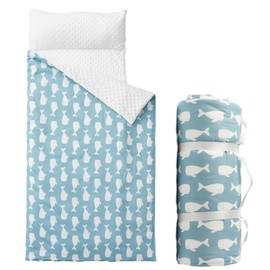 Bunnikins & Clover Toddler Nap Mat with Removable Pillow, Cotton Nap Mats for Preschool, Easy Clean Toddler Floor Bed for Kindergarten, Kids Sleeping Bag for Travel Camping