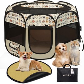 Dog Puppy Playpen Cat Playpen Indoor Outdoor Use, Pop Up Portable Pet Playpen Tent Kennel, Waterproof Foldable Small Animals Playpen + Washable Pet Sofa Mat+ Carrying Case.