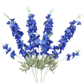 GhuaH 4Pcs Delphinium Artificial Flowers 33.5" Silk Flowers Bulk Larkspur Flower Long Stem Fake Delphinium Plant for Home Decor Tall Vase Autumn Floral Arrangement Centerpiece Bouquet Dark Blue