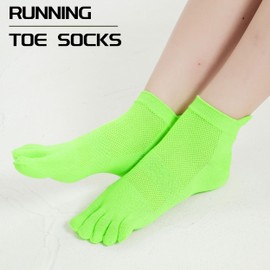 Sunew Toe Socks for Women, Women's Coolmax Breathable Toe Socks Five Finger Socks Compression Ankle High Quarter Athletic Socks for Running Neon Green 3 Pairs Small