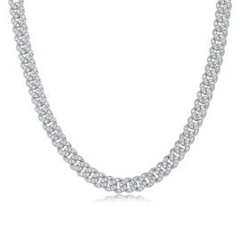 Ready Stock Iced Out Moissanite Cuban Link Chain Necklace S925 Silver 18K Gold Plated Hip Hop Jewelry for Men Stage Party WearColor: Silver-A, Length: 20  inch