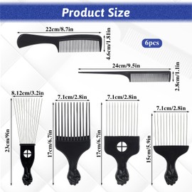 6Pcs Mixed Metal Afro Hair Pick Hair Comb Metal Afro Pick Combs Stainless Steel Afro Hair Pick Set Anti Static Styling Comb Pick Essential Hairdressing Styling Tool for Natural Curly Afro Hair
