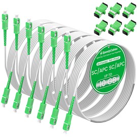 SpeedyCables Armored SC/APC to SC/APC Fiber Optic Cable 2m/7ft 6-Pack, Single Mode Patch Cord SIMPLEX 9/125μm OS2, LSZH White, Pet-Proof for ATT Fiber & Home Networks - 2M 6Pack