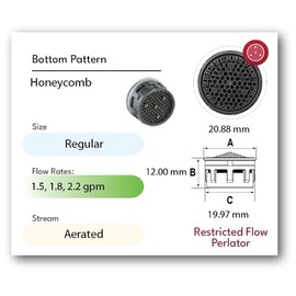 Neoperl Full Flow Aerator Standard & Junior Faucet Size Aerated Stream 1.8 gpm / 2.2 gpm Male, Female, Dual Thread 11 6200 5 (Regular Insert, Red 2.2 GPM)