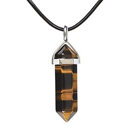 Justinstones Natural Gemstone Hexagonal Pointed Reiki Chakra Pendant Genuine Leather Necklace 18", Stone, Quartz