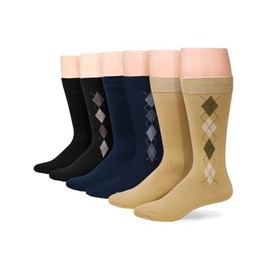 No nonsense Men's Super Soft Crew Dress Socks, Assorted 2 Argyle Pack: Sesame/Navy/Black - 6 Pair Pack, 6-12