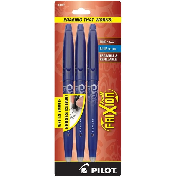 Pilot 31567 FriXion Ball Erasable Gel Pens, Fine Point, 3-Pack,
