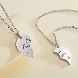 Zuremid Matching Best Friends Necklace for 2 BFF Friendship Half Heart Shaped Necklace for Women Men Sister Brother Bestie Couples Birthday Valentine Mother 's Day Gift