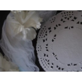 MADE IN CANADA 25 pcs 3.5 INCH WHITE SMALL PETITE WEDDING BOW LACE DOILY round TEA CUP cards