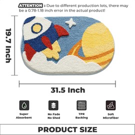Loismood Planets Bathroom Mat Soft Fluffy Absorbent Rug Non-Slip and Machine Washable Carpet for Bathroom, Sink and Bedroom (Space Exploration, 31"x20")
