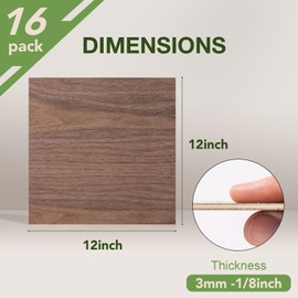 Wowood 16 Pack Walnut Plywood Sheets, 12 x 12 x 1/8 Inch, 3mm Plywood for Laser Cutting, Thin Unfinished Wood Sheets for Architectural Models, Wood Burning and DIY Wood Crafts
