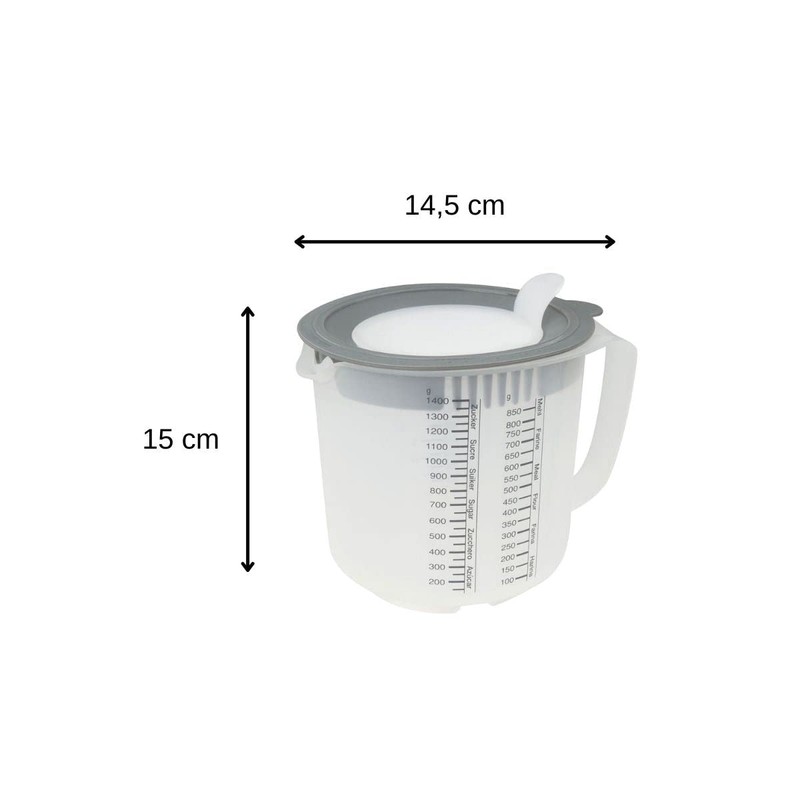 Dr. Oetker 1802 measuring cup with lid, gray, transparent, 1.4
