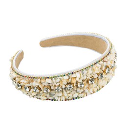 1PCS Wide Alice Bands Rhinestone Headbands Glitter Padded Hair Accessories Crystal Embellished Pearls Hairband Elastic No Slip Cashew Headwear for Adult Women (Crystal4)
