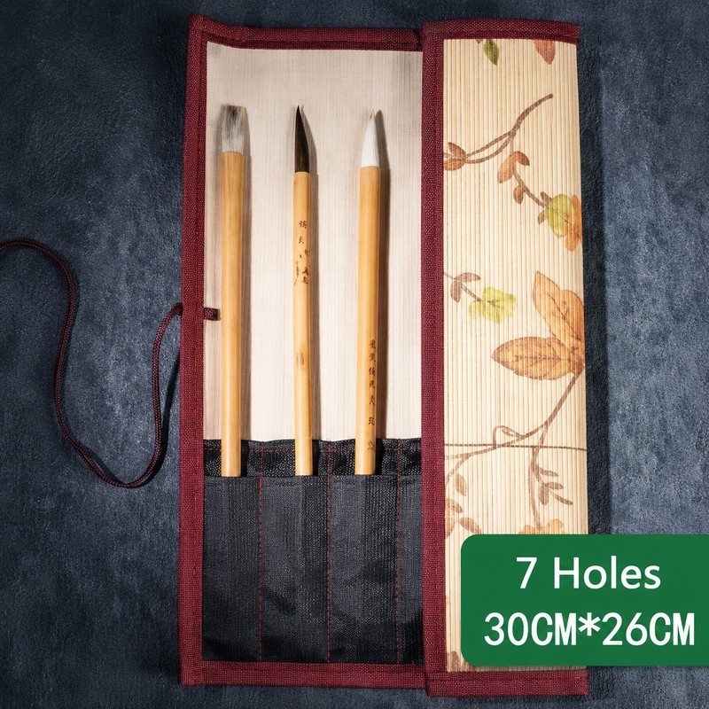 Bamboo Roll Up Brush Holder, 7/8/9 Slot Calligraphy Pen Case,