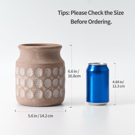 LUKA Ceramic Rustic Farmhouse Vase,6.6 inch Terracotta Vase,Neutral Vase Pottery Decorative Flower Vase for Home Decor, Table, Living Room Decoration, Shelf Decor