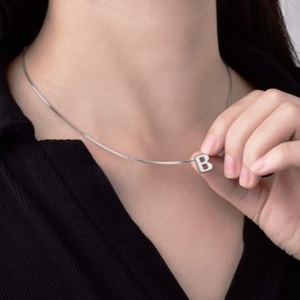 Candyfancy 1.0mm 18 inch 925 Sterling Silver 26 Small Letters Alphabet A-Z Initial Pendant Box Chain Necklace (B with Chain)