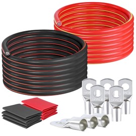 HBU 6 Gauge Car Battery Cable - 11 Feet Per Color, Black + Red - High Temp Truck, Trailer, RV, Solar Power Inverter Cables - 8pcs Cable Lugs with Heatshrink Tubes