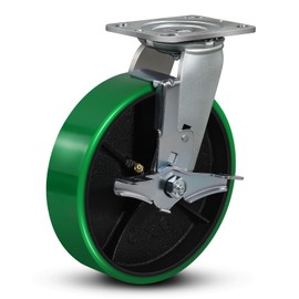 FOVERSWIVE 8"x2" Caster Wheels- Heavy Duty Casters, Polyurethane Casters Wheel, Capacity up to 1500 Lb. Use for Platform Truck, U-Boat Cart, Workbenches (1 Brake)