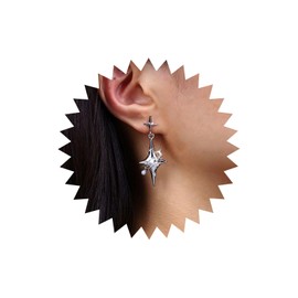 Atentuyi Boho Pearl North Star Dangle Earrings Silver Star Earrings Cz Starburst Drop Earrings Small Star Stud Earrings Vintage Celestial Earrings Jewelry for Women and Girls