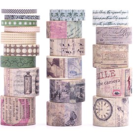Songdao 20 Rolls Vintage Washi Tape Set Retro Arts Adhesive Tapes Fleeting Monologue Decorative Masking Tape Sets for Craft, Kids, Scrapbook, DIY, Gift Wrapping (Charlie Chronicle)
