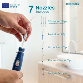 Aquapik® PRO Dental Irrigator Nozzles | Set of 7 Universal Compatible Nozzles | Multifunctional Replacement | Family Colors | Hygienic Case | Compatible with Waterpik 660