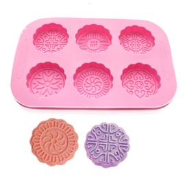 X-Haibei Round Mooncake Chocolate Lotion Bar Soap Cookies Wax Pink Silicone Mold Dia. 2.5inch, 1.5oz per Cell