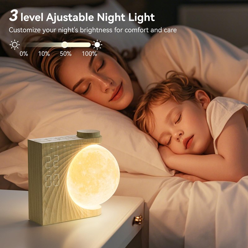 RETEYUNG Rotatable Moonlight Alarm Clock, Sunrise Alarm Clocks, Night Lamp