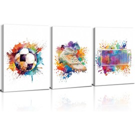 KAIRNE Watercolour Football Posters for Children's Room Boy, Football Wall Pictures with Frame, Children's Football Pictures for Boys' Room, Sports Picture for Bedroom, Teenager, Living Room, Canvas,