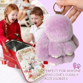 MINGRI Soft Bunny Keychain with Tin,Cute Plush Keychain Rabbit for Backpack,Bag Charm Gift Key Chain (Purple)