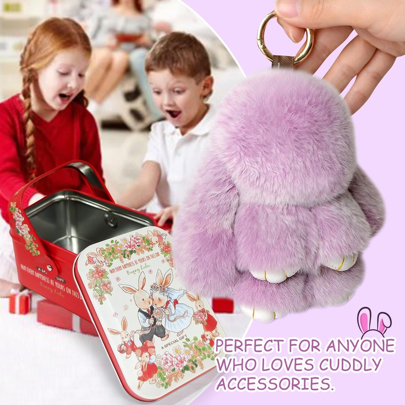 MINGRI Soft Bunny Keychain with Tin,Cute Plush Keychain Rabbit for