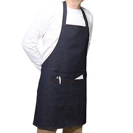 Classic Home Store 100% Cotton Denim Bib Apron Split Pocket Adjustable Neck Craft Baker Trader Pinny 27" x 31" (Pack of 1)