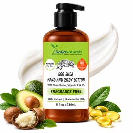 Loción corporal sin fragancia de karité RaGaNaturals, 8 onzas líquidas, fabricada con aceite de argán, manteca de karité, aceite de aguacate, vitamina E y amor, ultra hidratante, nutritivo, hidratante, sin crueldad, sin productos químicos