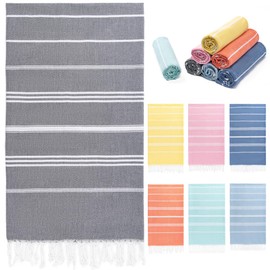 Aegero Turkish Beach Towel, 36"x71" Quick Dry Sand Free Oversized Bath Pool Swim Towel, Lightweight Travel Turkish Towels Vacation Essentials, Dark Gray