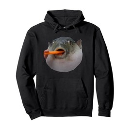 Pufferfish Eating a Carrot Meme Funny Blowfish Dank Memes Pullover Hoodie