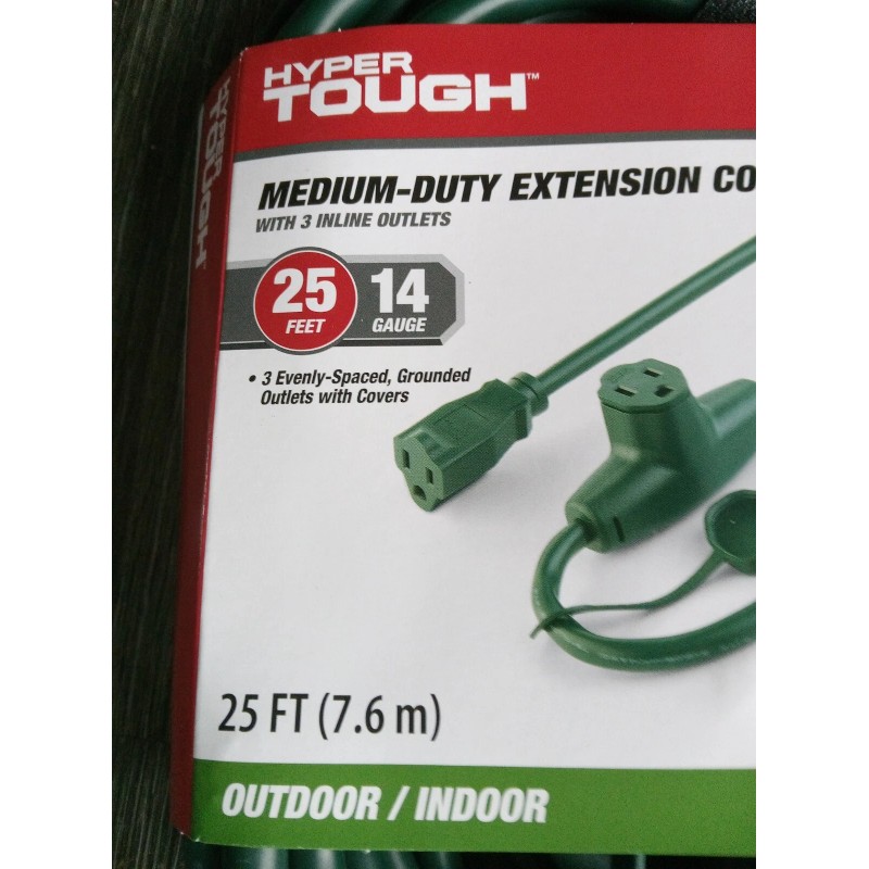 Hyper Tough med Duty Extension Cord 25 Foot Green with