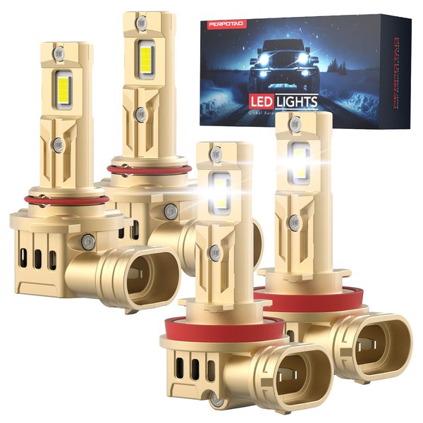 PERPOTAO 9005 H11 Led bulbs Combo, 46,000LM 800% Ultra-Brightness, 60,000H