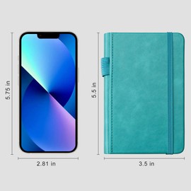 RETTACY Pocket Notebook A6 Mini Notepad 2 Pack Small Hardcover Journal with Content,312 Numbered Pages, 2 Inner Pocket, 100gsm Lined Paper 8.5 x 14 cm - Black Cyan