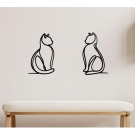 Celercrownv Minimalist Cat Metal Wall Art - 2 Pcs Cute Line Art Cat Silhouette Decorations for the Home Indoor & Outdoor Decor