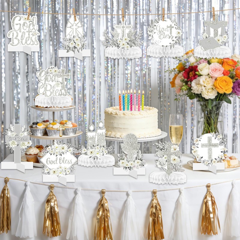 Baptism Centerpieces for Tables: 12pcs Baptism Decorations First Communion Centerpieces