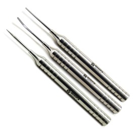 MEDSPO Professional Dental Instruments Osteotome Periotome Luxating Elevator Implant | Orthodontic PDL Teeth | Surgical Root Extraction Spreading (Flex Periotome Titanium Set Of 3)