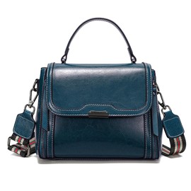 Solareer Waxed Leather Crossbody for Women, Top-Handbags Removable Shoulder Strap (Blue)