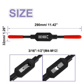 Treki Adjustable Tap Wrench Handle, M4-M12 Thread Tap Holder with PVC Handle Reamer Hand Tapping Tool for Screws Taps Repairs (3/16"-1/2")
