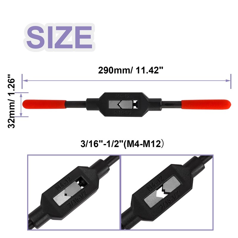 Treki Adjustable Tap Wrench Handle, M4-M12 Thread Tap Holder with