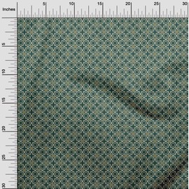 oneOone Cotton Silk Dark Green Fabric Floral & Tiles Moroccan Fabric for Sewing Printed Craft Fabric by The Yard 42 Inch Wide